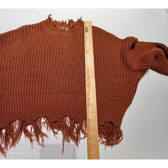 Coco Jaimeson Women's Cropped Copper Spice Frayed Trim Pullover Sweater Large - Picture 8 of 9
